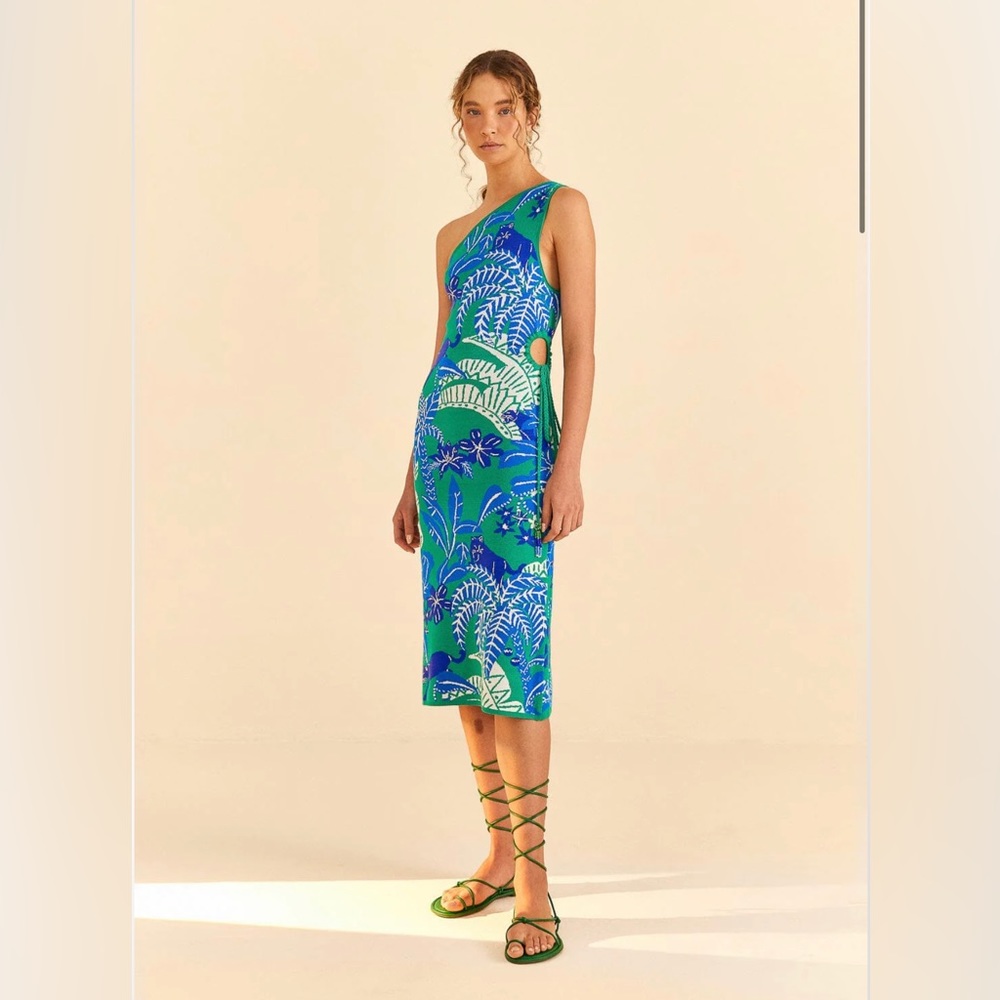 Farm Rio Green Jungle Panther Knit Dress